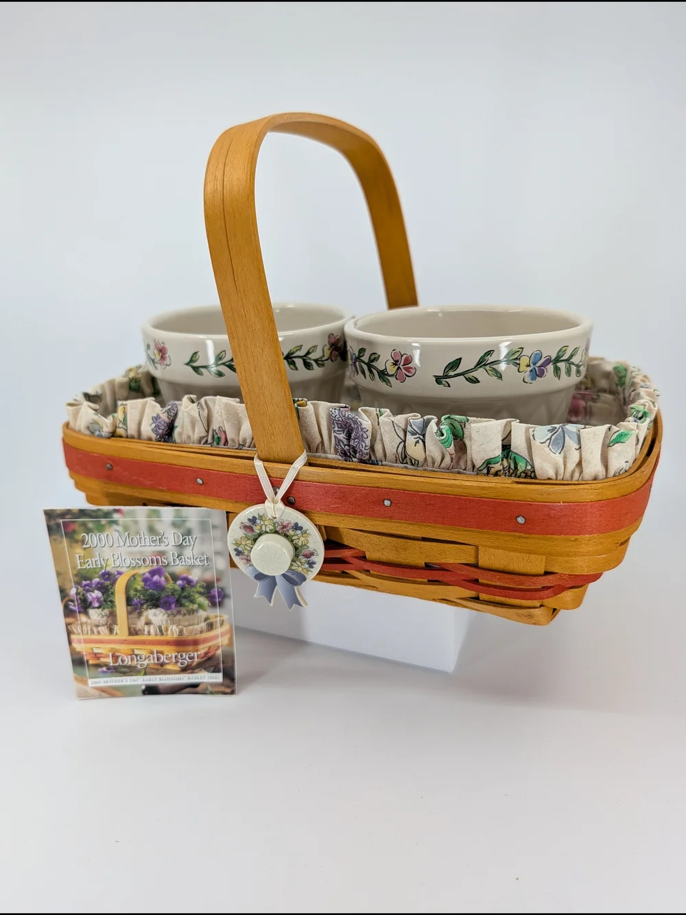 Longaberger 2000 Mothers Day Early Blossoms Set Basket/Liner/Tie-On/Pots/Protect